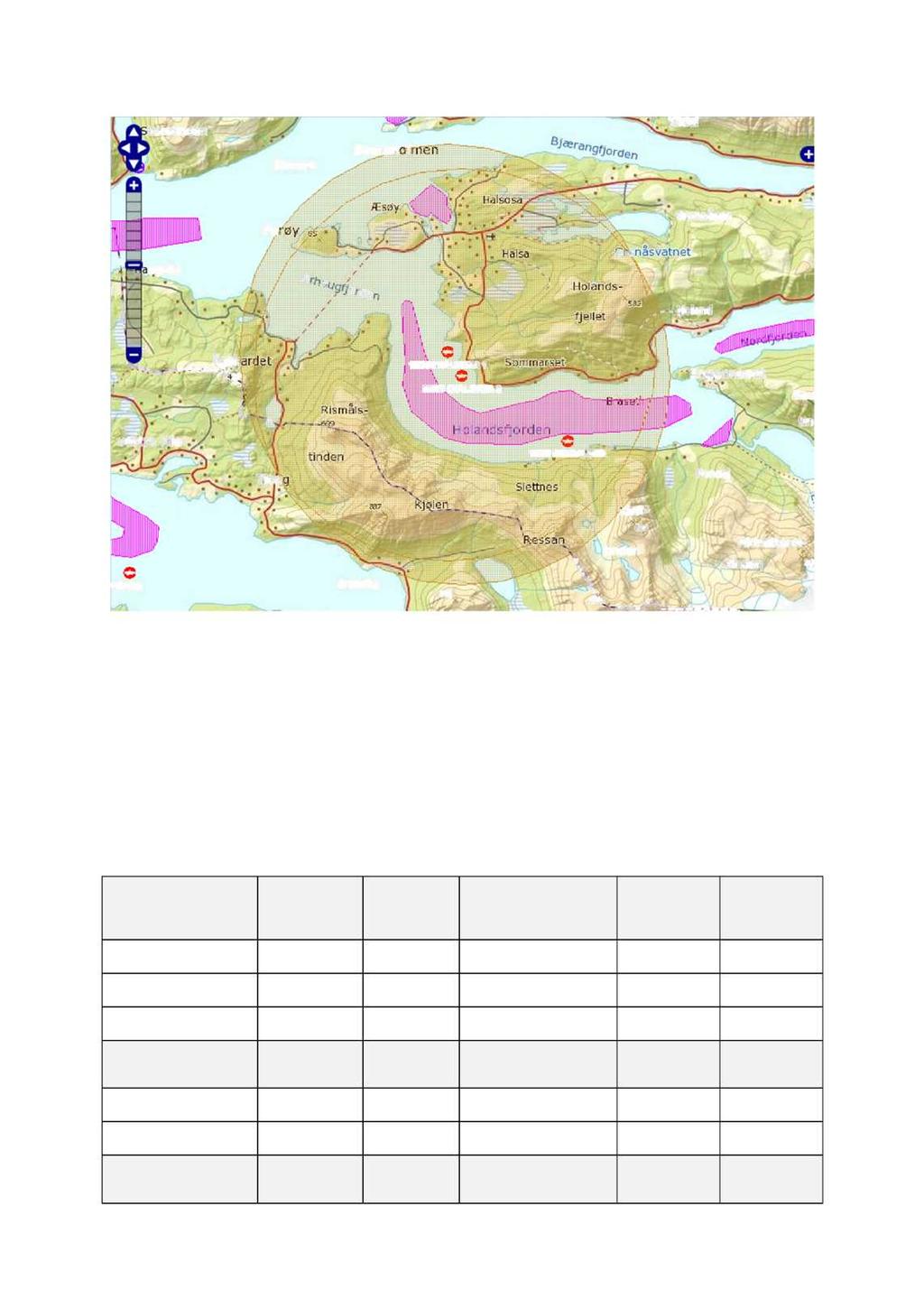 5 Figur 4: Bilde over Skålsvika 1 og 2 med buffersone med radius på 5 km fra hvert anlegg. Eneste akvakulturanlegg innenfor en radius på 5 km er 11072 Rendalsvik, som også driftes av Nova Sea avd.