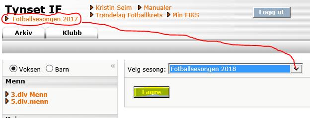 Hvordan melde på lag Velg ny sesong,