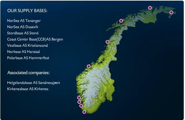 Dette nye selskapet var starten på dagens NorSea Group, som er Norges største selskap innen forsyningsbaser og offshorelogistikk, med eierskap i 9 forsyningsbaser langs kysten (se bilde).