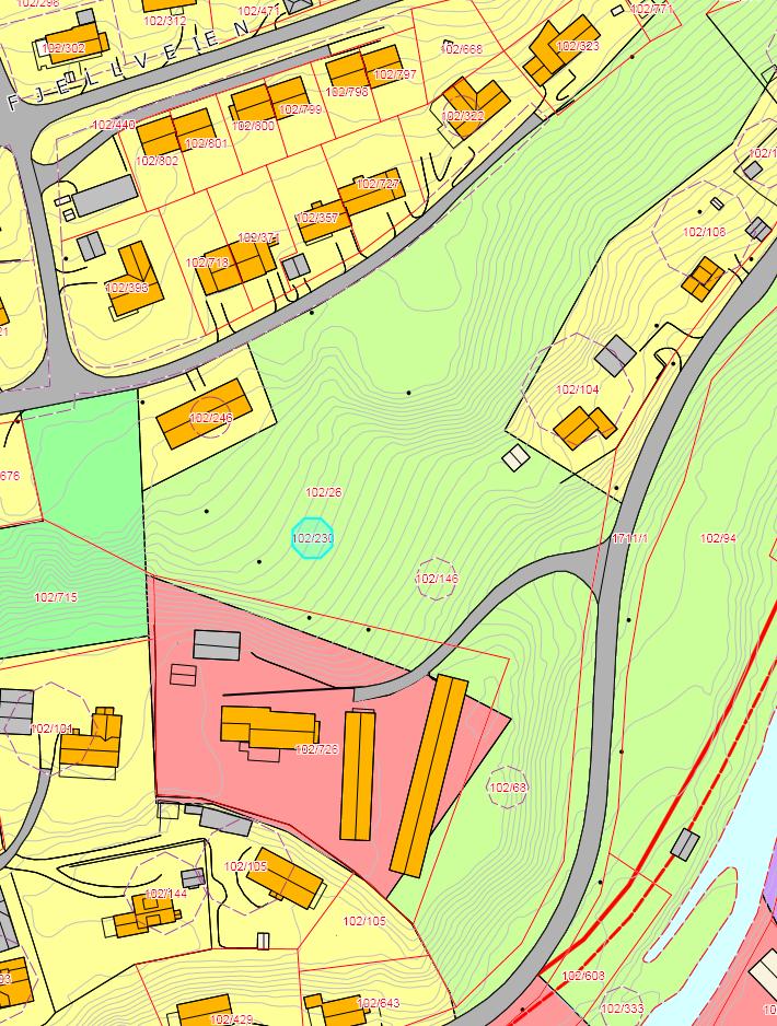 Søker skriver at området som ønskes regulert til bolig er i Kommuneplanens arealdel regulert til LNFR-område, område til offentlig/privat tjenesteyting og et lite areal til bolig.
