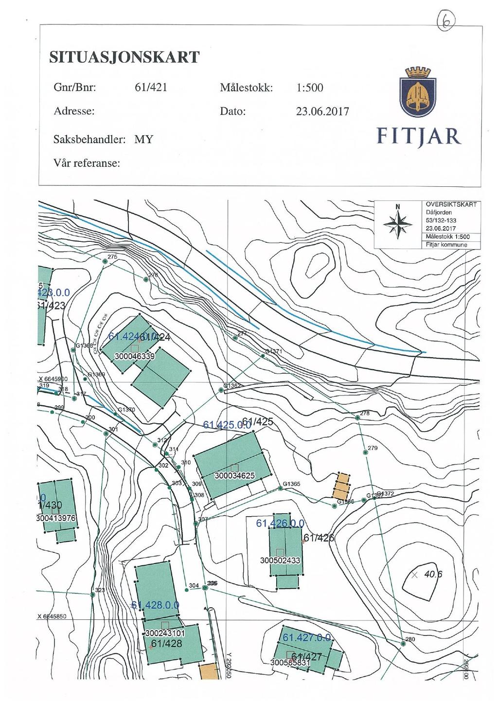 SITUASJONSKART Gnr/Bnr: 61/421 Målestokk: 1:500 Adresse: Dato: 23.06.