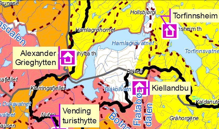 Figur 15. Utsnitt fra fylkesdelplan for Småkraftverk (2009-2021), verdikart for friluftsliv.