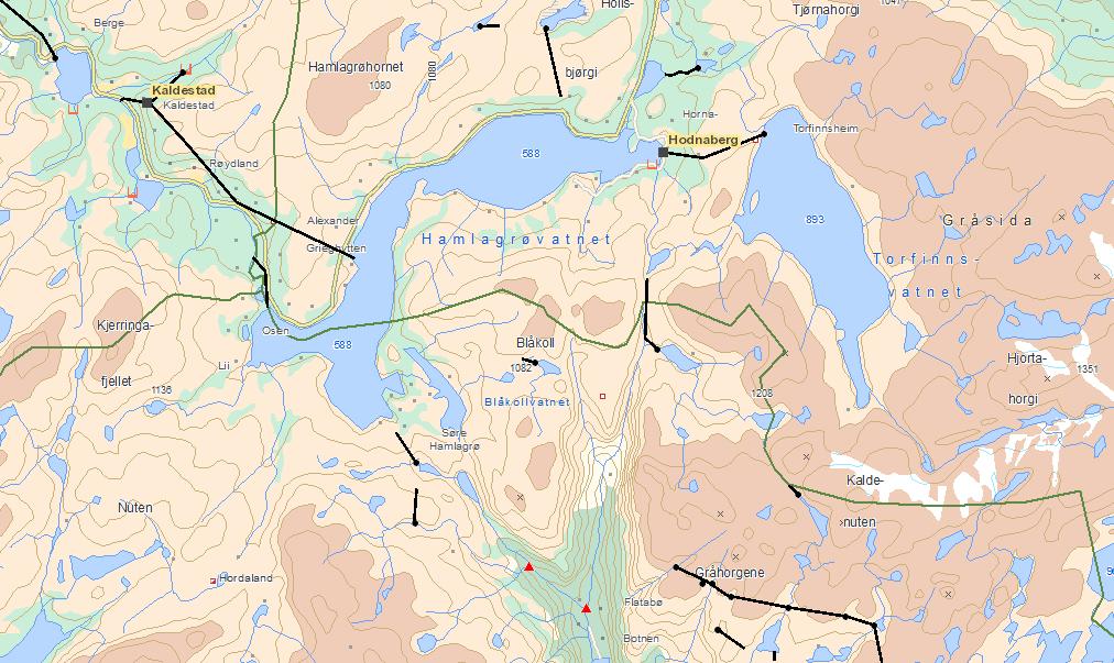 De største verdiene med tanke på disse to temaene regionalt sett ligger sørvest for Hamlagrøvatnet.