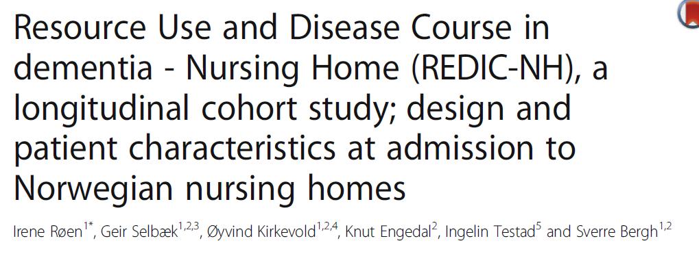 Inkluderte pasienter ved innleggelse i sykehjem (n=696) 45 % innlagt fra eget hjem 40 % innlagt fra