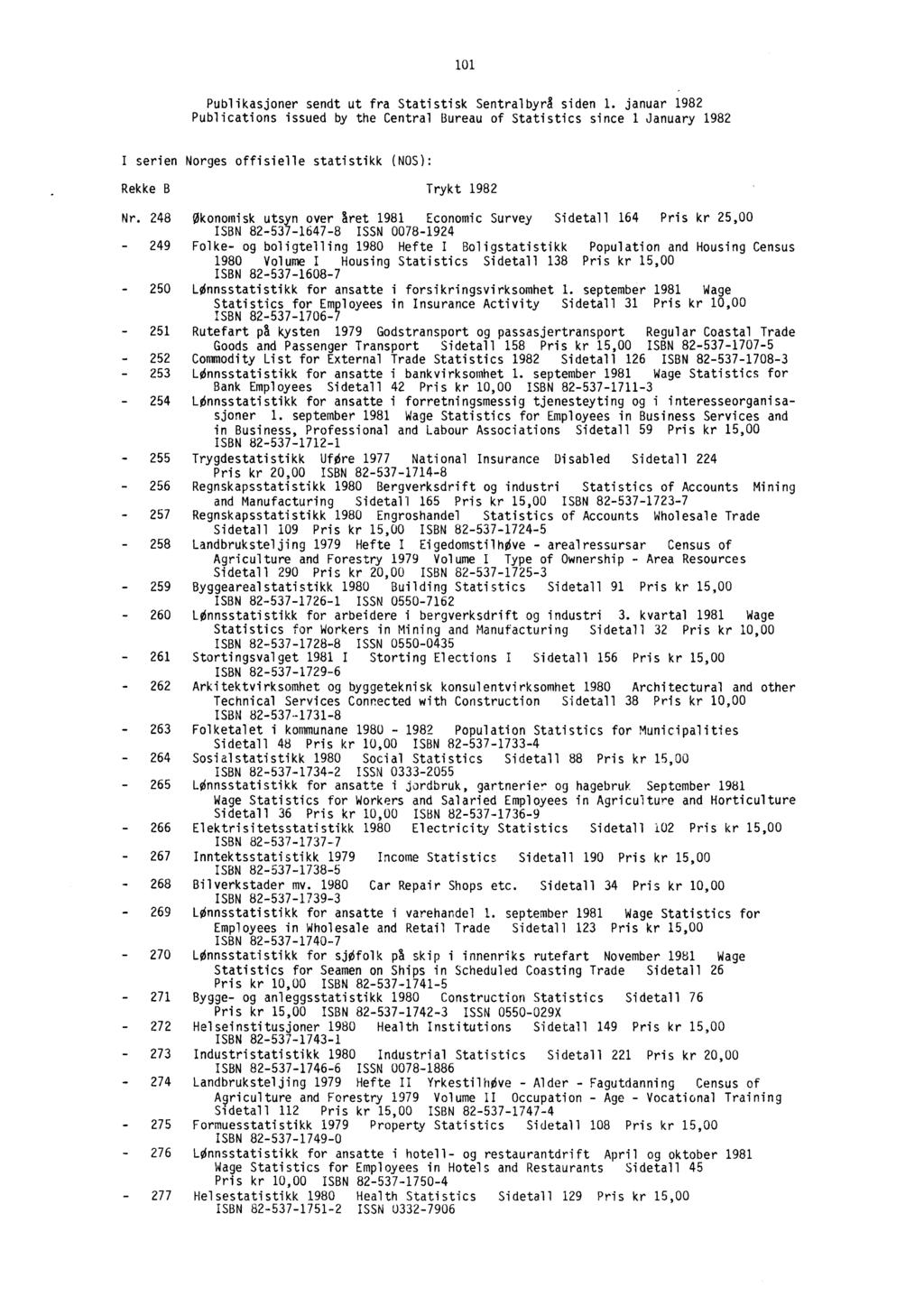 101 Publikasjoner sendt ut fra Statistisk Sentralbyrå siden 1.