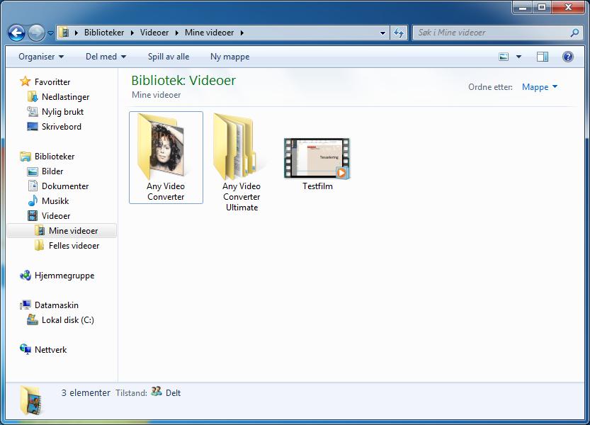 Når du har gjennomført prosessen med å generere filmen er den lagret på maskinen din på angitte katalogen. Åpner du utforsker så finner du igjen filmen på den valgte katalogen.