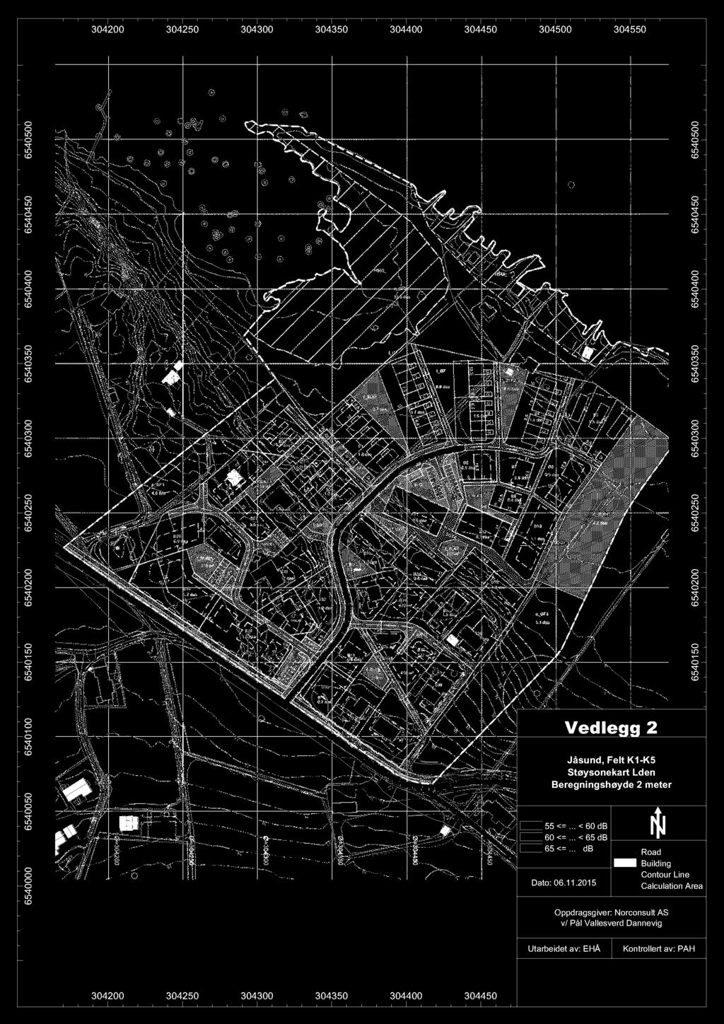 Vedlegg Jåsund, Felt K -K Støysonekart Lden Beregningshøyde meter <=... < db <=... < db <=... db Dato:.