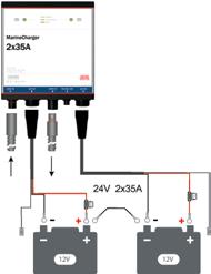 Produkter - Marine ladere MarineCharger 2x35A DEFA MarineCharger 2x35A er en kraftig og kompakt lader som er enkel å montere - til både båter og større fartøy.