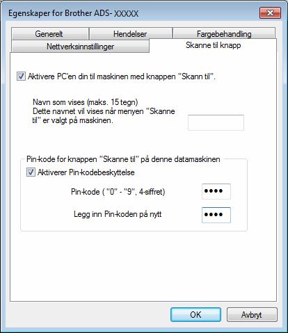 Klargjøre nettverket for skanning med datamaskinen 4 Klikk på fanen Skanne til knapp og skriv inn datamaskinnavnet i feltet Navn som vises. Maskinens pekeskjerm viser navnet du angir.