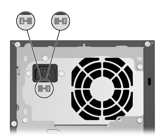 Trinn 2: Kontroller innstillingen for strømspenning Kontroller at spenningsvalgbryteren for strømforsyningen står på riktig spenning for stedet du bor (115 V eller 230 V).