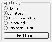 UTSKRIFTSFUNKSJONER FOR SPESIALFORMÅL Du finner utskriftsfunksjoner for spesialformål i feltet "Spesialvalg" på fanen [Papir] i vinduet med egenskaper for skriverdriver.