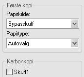 én gang. Et annet eksempel: Hvis det ligger vanlig papir i skuff 1 og resirkulert papir i skuff 2, kan du bruke Karbonkopi til å skrive ut ett eksemplar for presentasjon og ett som duplikat samtidig.