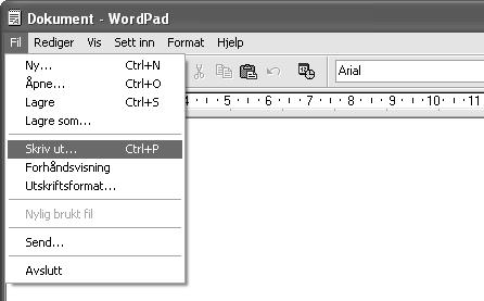 1 UTSKRIFT FRA WINDOWS GRUNNLEGGENDE UTSKRIFTSPROSEDYRE Det følgende eksemplet forklarer hvordan du kan skrive ut et dokument fra "WordPad", som er standard tilbehørsprogram i Windows.