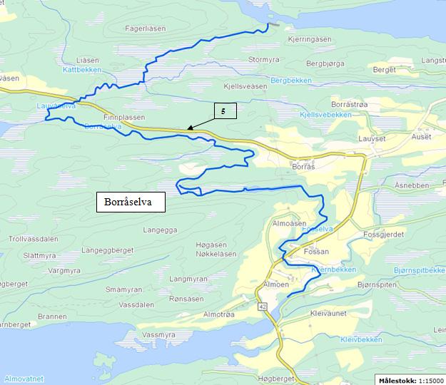 5.1.5 Gråelv-vassdraget; Borråselva 126-169-R Figur 17. Oversiktskart Borråselva og angivelse av stasjonsområde 5. (Kartgrunnlag: http://vannnett.nve.