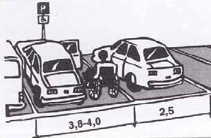 Figur 37 Inneklemt Handikap-plass Minimumskrav til andel HC-plasser: Antall parkeringsplasser Antall handikap-plasser (3,8-4,0m X 5,0 m) Antall store handikapplasser