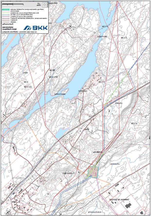 4, 132 kv ledning er vist med blått.