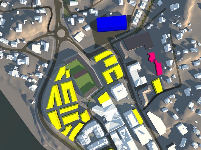 Figur: Vårjevndøgn kl 0900, Minus 1 etasje Solforhold i gågate: ikke relevant, pga solretning får denne skygge fra bygg på andre siden av gaten Solforhold på plass foran fru Moseid: ikke relevant,