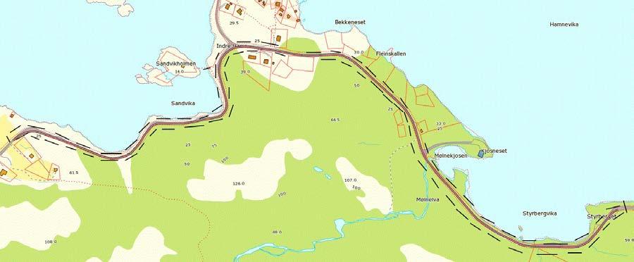 1 Analyseobjekt, formål og vurderingskriterier 1.1 Dagens situasjon Planområdet på omtrent 2 km strekker seg fra Styrberget til nikkelverket ved Hellandsneset. Området er en del av fylkesveg.