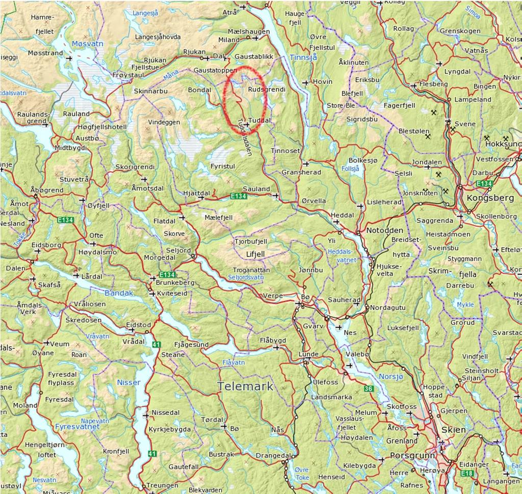 1.3 Geografisk plassering av tiltaket Gjuvåas nedbørsfelt ligger i Hjartdal og Tinn kommuner i Telemark fylke.