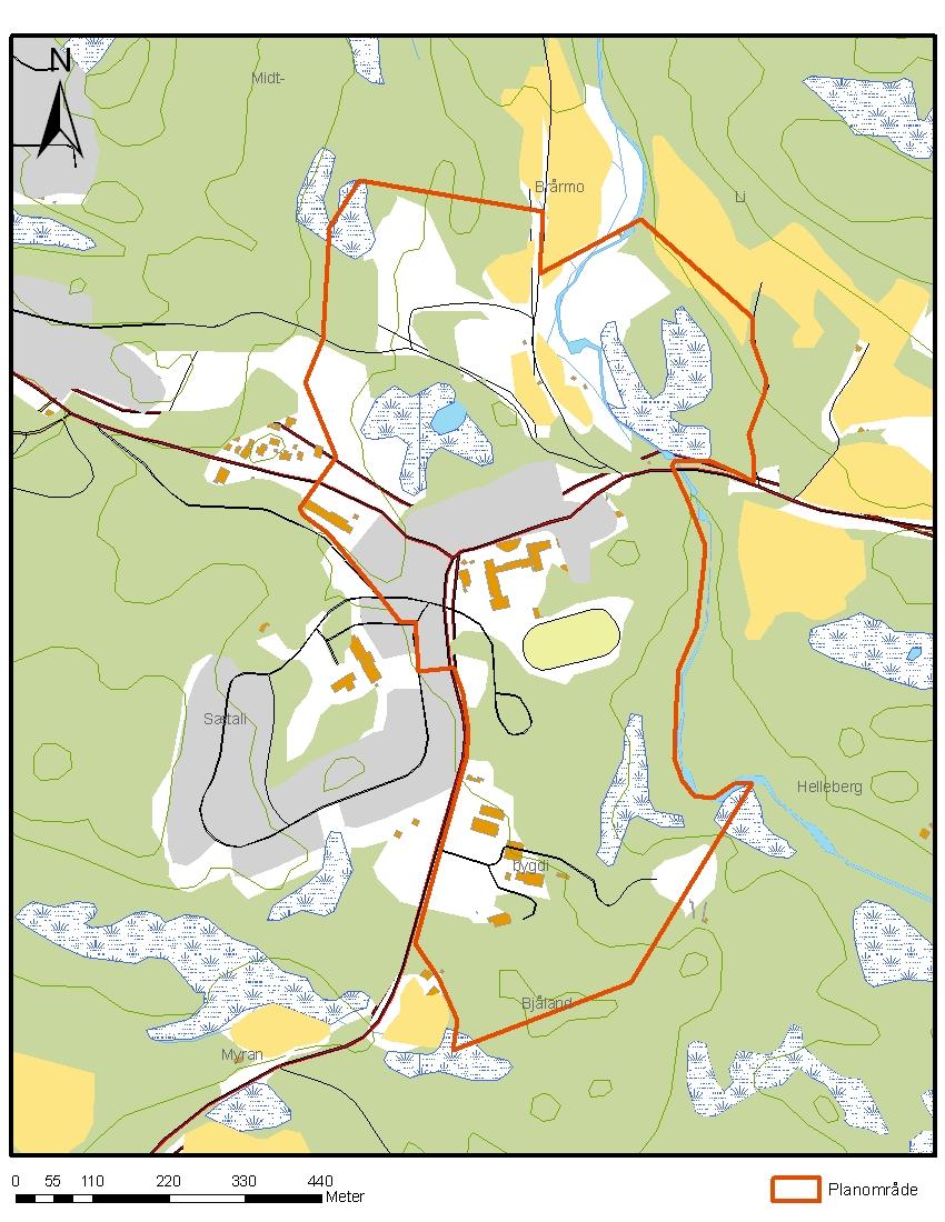 Arealfordelingen innenfor planområdet.