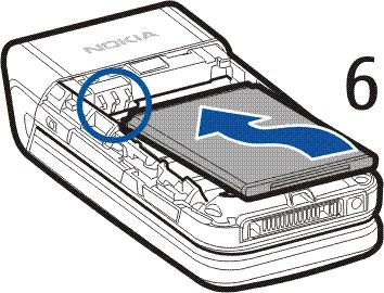 De gullfargede kontaktene på SIM-kortet ligger mot de gullfargede kontaktene på innsiden av telefonen. Trykk forsiktig SIM-kortholderen inn i telefonen til den klikker på plass. 6.