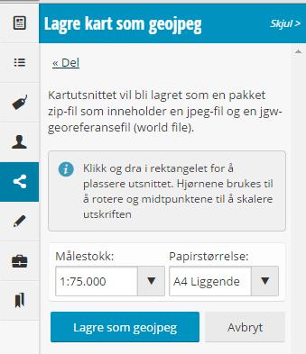 Lagre kart som geojpeg Du kan endre målestokk og papirstorleik i menyane