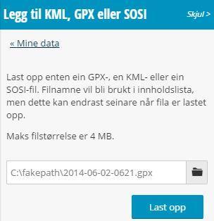 Mine data KML,GPX,SOSI import Vel ei fil frå datamaskina (til