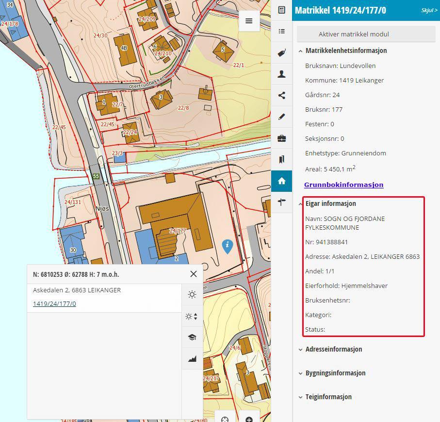 Søkefunksjonar - pålogging For innlogga brukarar med rolla matrikkel er