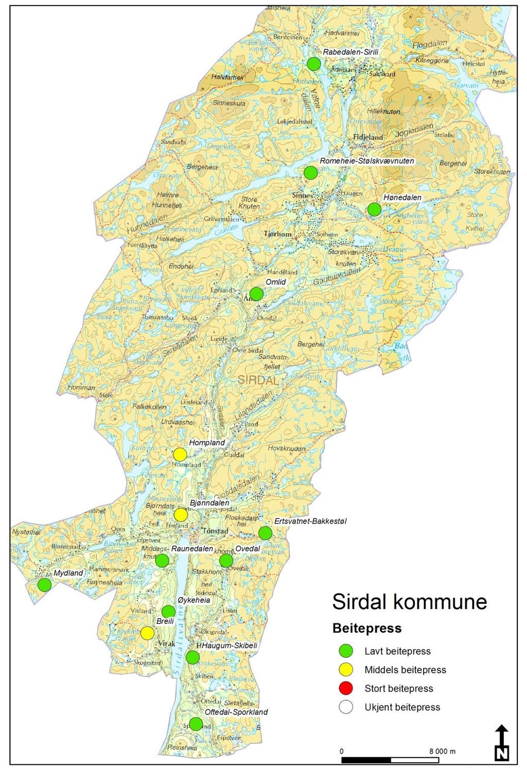 Figur 5. Beitepress i de ulike takseringsområder i Sirdal 2013.