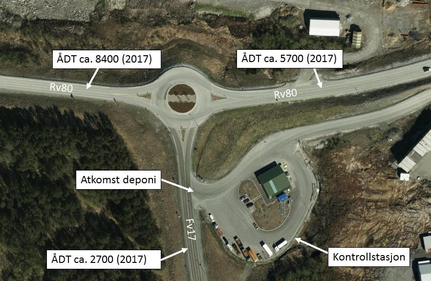 Trafikksystem og trafikkmengder Planområdet grenser mot riksveg 80 i nord og fylkesveg 17 (Saltstraumvegen) i vest.