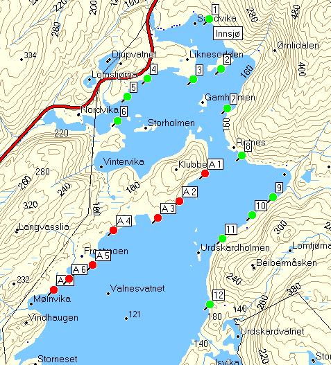 Vedlegg Vedlegg 1 Kart over vannet med UTM-koordinater for garnsettene (ST) ST.