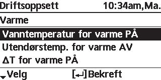 16 Varme-/kjølebryter Nei 6 Installatøroppsett Driftsoppsett For å få tilgang til de fire hovedfunksjonene eller modusene. 4 hovedmodi Varme / * 1, * 2 Kjøle / Auto / Tank 6.