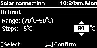 No (El) Yes (Kyllä) Buffer tank (Lisäsäiliö) Säiliön valinta Yes (Kyllä) Säiliön valinnan jälkeen 10 C Aseta T ON -lämpötila Yes (Kyllä) Säiliön valinnan jälkeen T ON -lämpötila 5 C Aseta T OFF