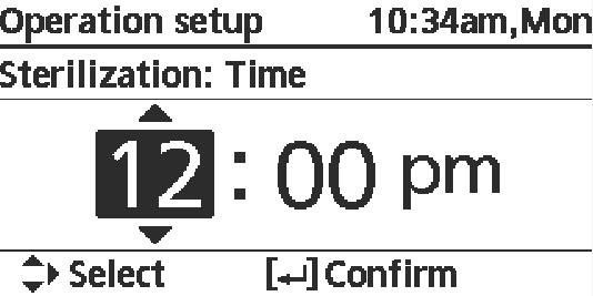 valittujen viikonpäivien kellonaika 0:00 ~ 23:59 Sterilization (Sterilointi): Boiling temp. (Kiehuntalämpötila) 65 C Valitse säiliön steriloinnin kiehuntalämpötilat.