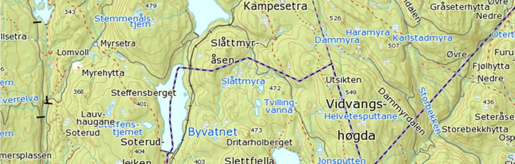 Dam Trehørningen Utløp Aurevant, vassdraget fortsetter ned til Lomma i Lommedalen, i Bærum kommune Figur 1 Oversiktskart - Dam Trehørningen (kilde:www.norgeskart.