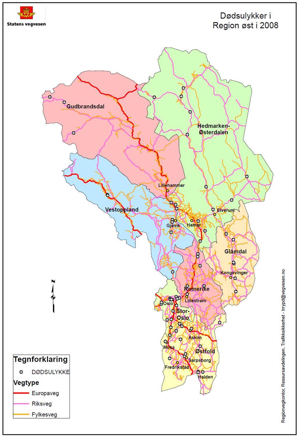 5. Geografisk og tematisk fordeling av dødsulykkene De fleste dødsulykkene skjer på veger