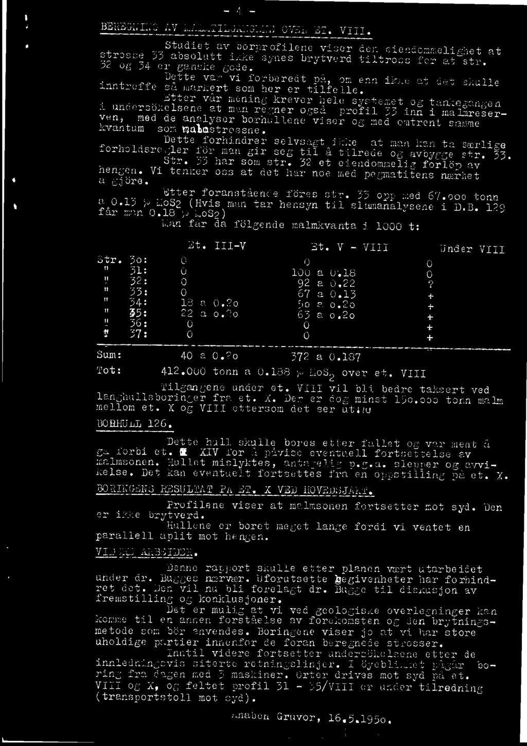 Dette hull skulle bores etter fallet og var ment å ga forbi et. R XIV for 1 påvise eventuell fortsettelseav malmsonen. Hullet mislyktes, antar;'elig n.e.s. sleprer og avvikelse.