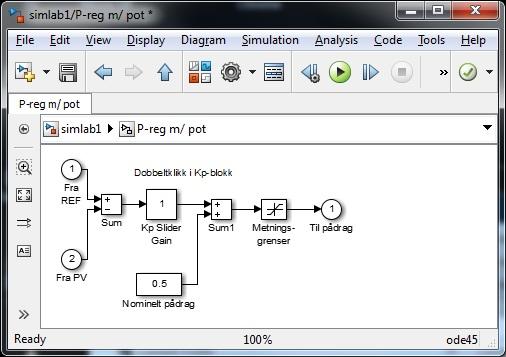 Simulink øving 1 5 5. Mer om den ferdige modellen simlab1. Simlab1 inneholder flere ting som demonstrerer mulighetene i Simulink. a) Blokker og signal-linjer.