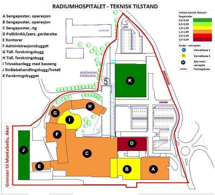 Kart 4: Teknisk tilstand bygningsmasse ved Radiumhospitalet