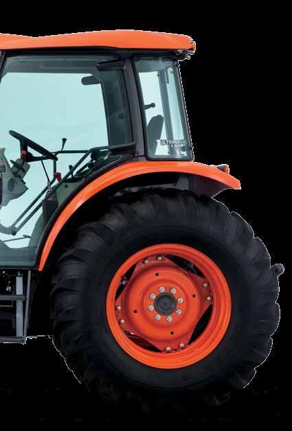 ASTER Kraftig design Kubota's M-serie frontlastere gir suveren løftekapasitet. Lasteren er konstruert for å være en del av traktorens design slik at bommen følger panseret.