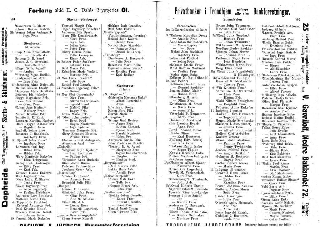 594 "Gundersen G.:Mler S Jhnsen Rgn Husbest. l «. Sb Annn Jhn Anlægsrb. g J» Stenberget Jn til venstre 2 ; l Esp Anq Klnil f rr. g 5 Hndlerske E Slberg L. B. Smed e =» Jensen J. C. verknd.