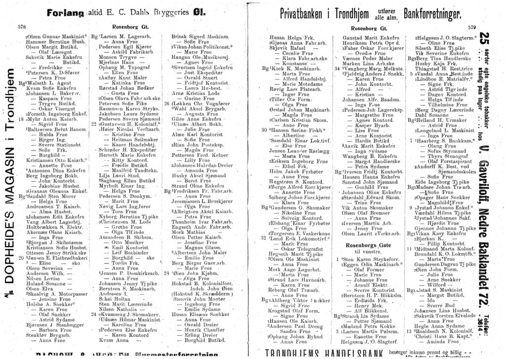 578 Frltlfl-ltid E. C. Dhls Biyggeries slsen Gunnr Mskinist 3, Bg Lrsen M. Lgerrb. Hmmer Berntine Hush. l! lsen Mrgit Butikd. Pedersen Egil Kører ; lf Læregnt Askild Fbrikrb.