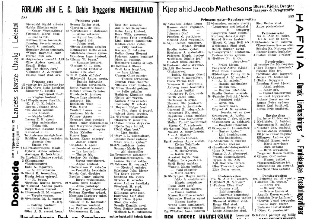 s Q 17) in H s c: FRLÅNG ltid E, G. Dhls Bryggeries MINERALVAND 588 Bjørndhl Sigrid rb.ske Løkke Nikline enke skr Vgnm.dreng Ytterdhl Mrie enke Hnn frk. Ellevsen Elis tønderb. Rønning Severin cem.st.