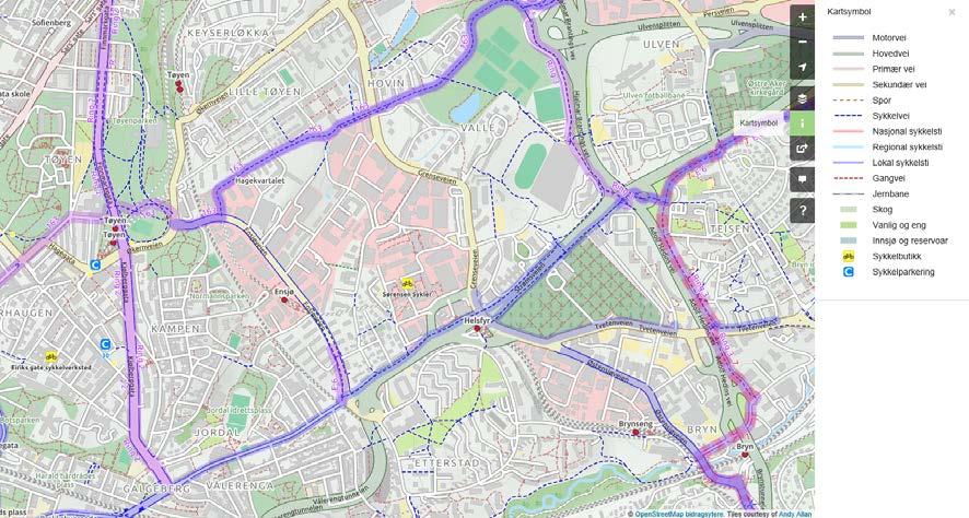 Tilgjengelighet med sykkel Figur 29 viser sykkelveier i området basert på Open Street Map. Kartstudien er supplert med befaring. I caseområdet er det felles gang- og sykkelvei langs E6 og Ring 3.