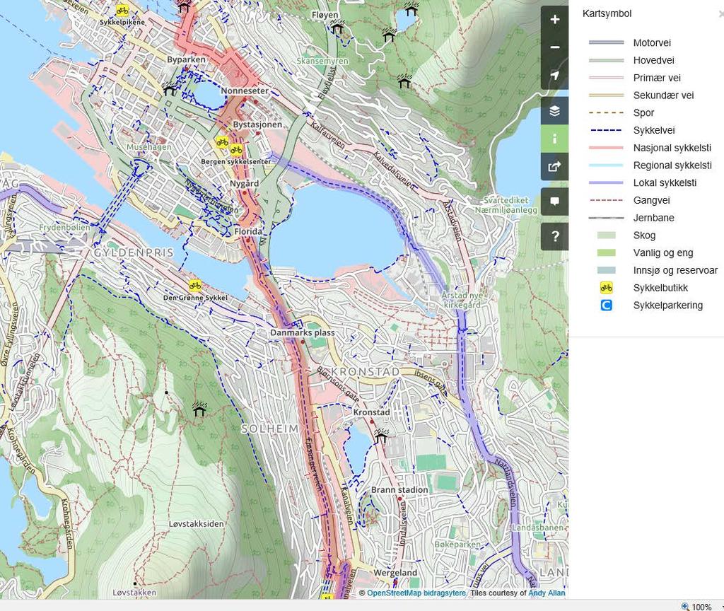 Tilgjengelighet med sykkel Figur 47 viser sykkelveier i området basert på OpenStreetMap. Kartstudiet er supplert med befaring.