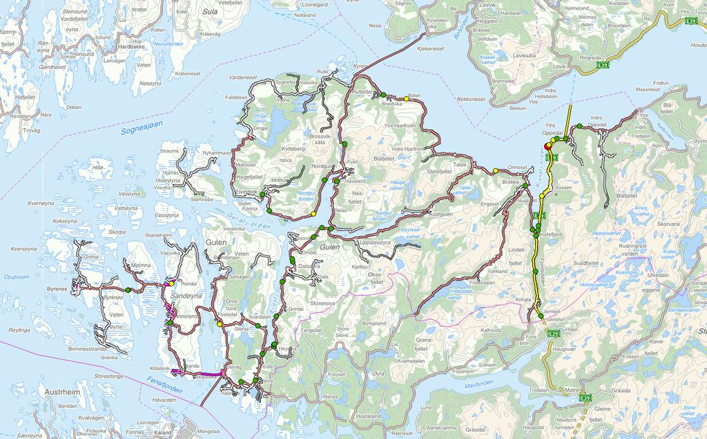 Oversiktkart vegnett med ulukkene i periode