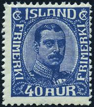 Island Best.nr.: 5385 40 aur blå, Chr. X 1921-22.