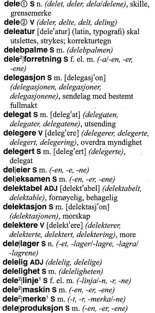 Figur 6: Oppslaga dele deleproduksjon i 10. utgåve av Tanum.