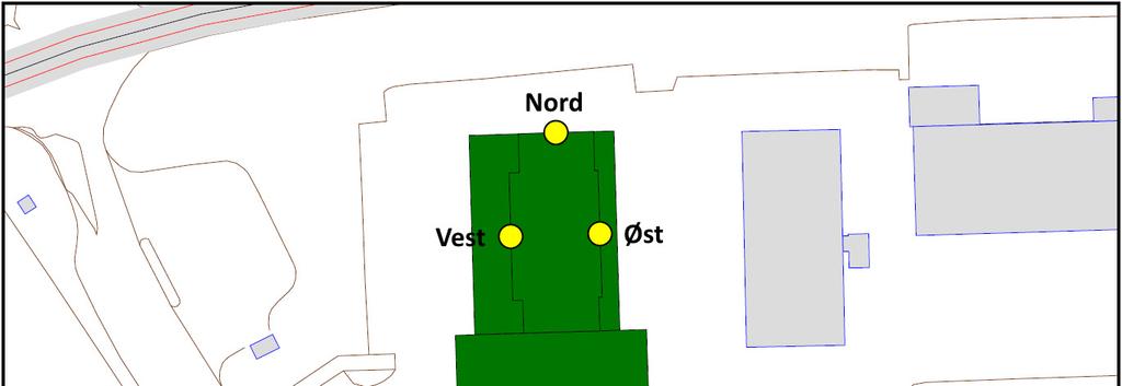 STØYUTREDNING 11 Figur 5 Støysonekart for vegtrafikkstøy iht. T-1442, 1,5 meter over terreng. 5.2 Punktberegninger Det er beregnet punktverdier på de mest støyutsatte boligfasadene.