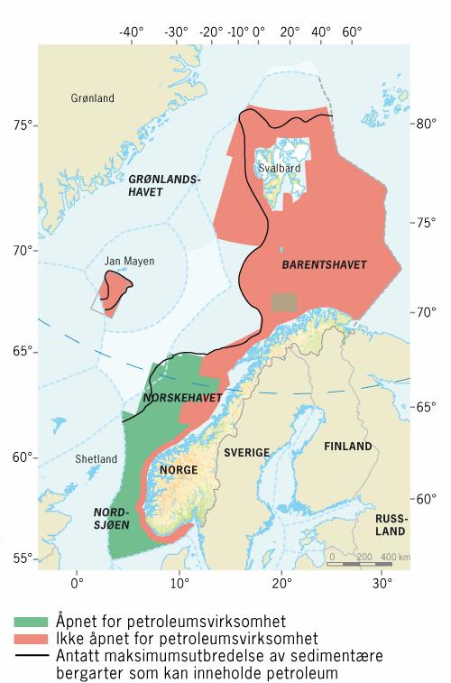 Figur 4 Områder (i grønt) åpnet for petroleumsaktivitet i scenario C Olje- og gassprisene er relativt lave. Det gjøres få funn og leteaktiviteten avtar.